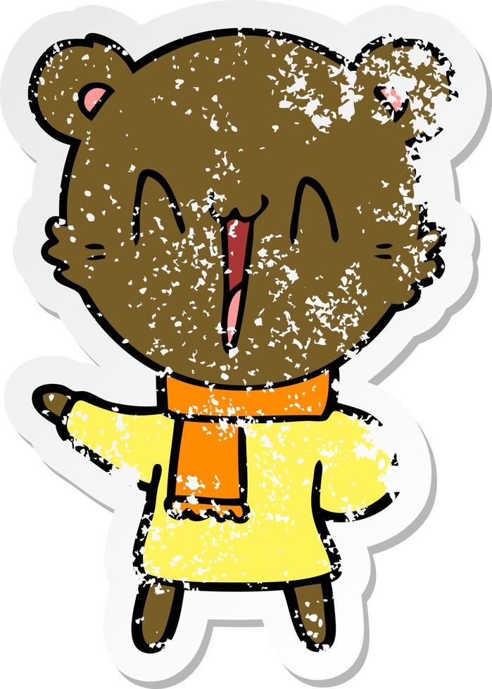 distressed sticker of a happy bear cartoon vector