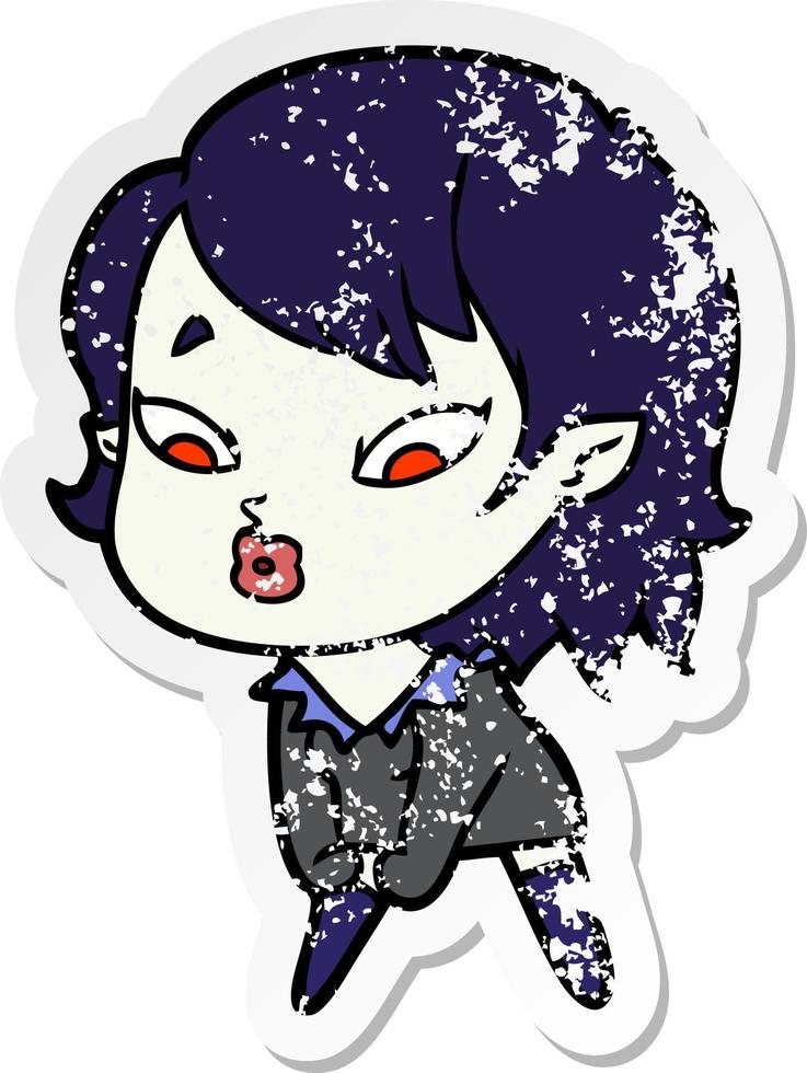 distressed sticker of a cute cartoon vampire girl vector