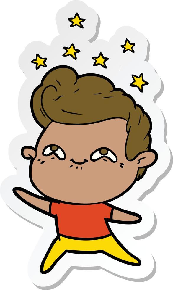 sticker of a cartoon excited man vector
