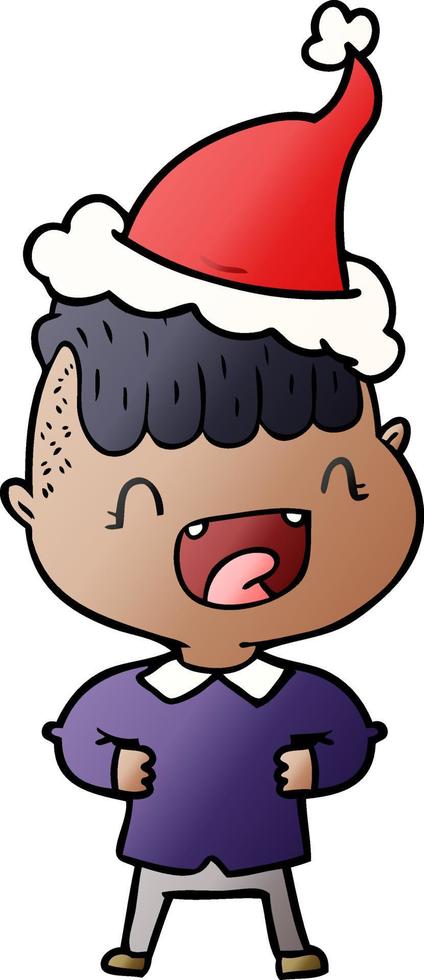 caricatura degradada de un niño feliz riendo con sombrero de santa vector