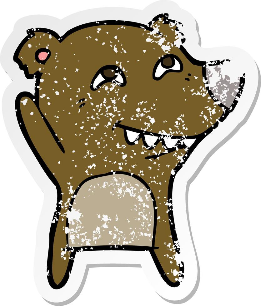 distressed sticker of a cartoon bear showing teeth vector