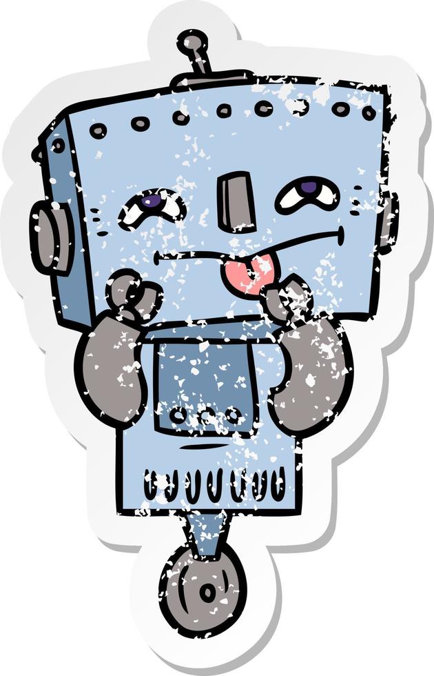 distressed sticker of a cartoon robot vector