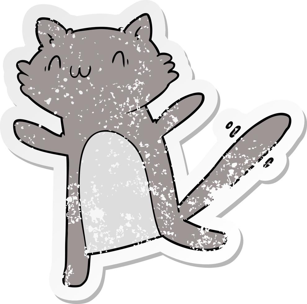 distressed sticker of a cartoon dancing cat vector