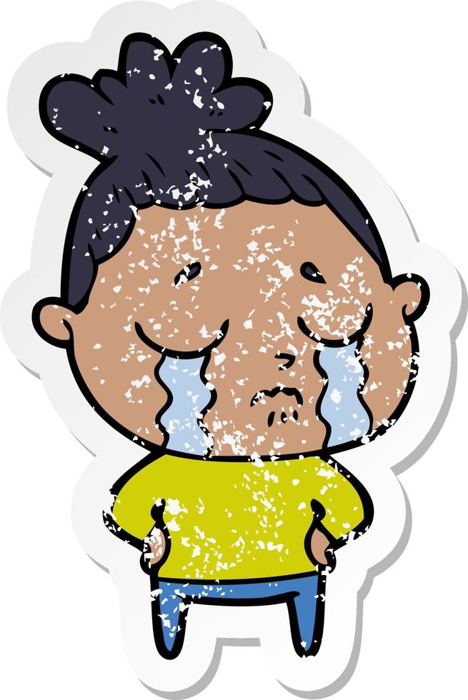 distressed sticker of a cartoon crying woman vector