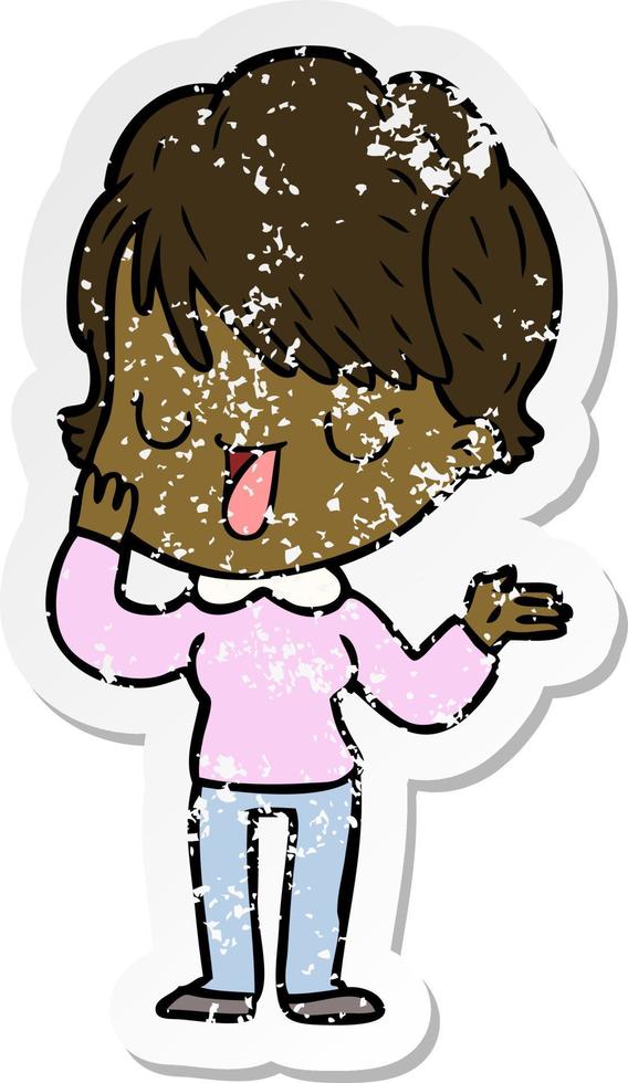 distressed sticker of a cartoon woman talking vector