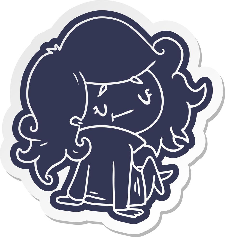 cartoon sticker of a cute kawaii girl vector