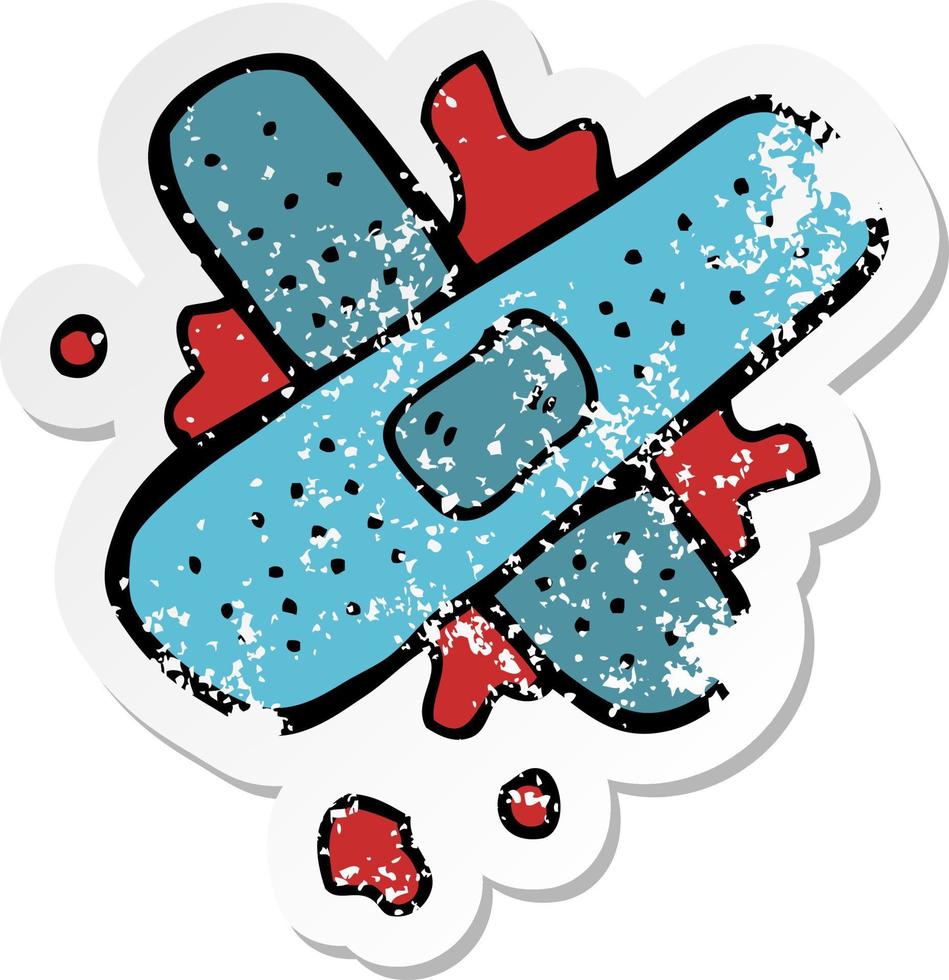retro distressed sticker of a cartoon bloody medical plaster vector
