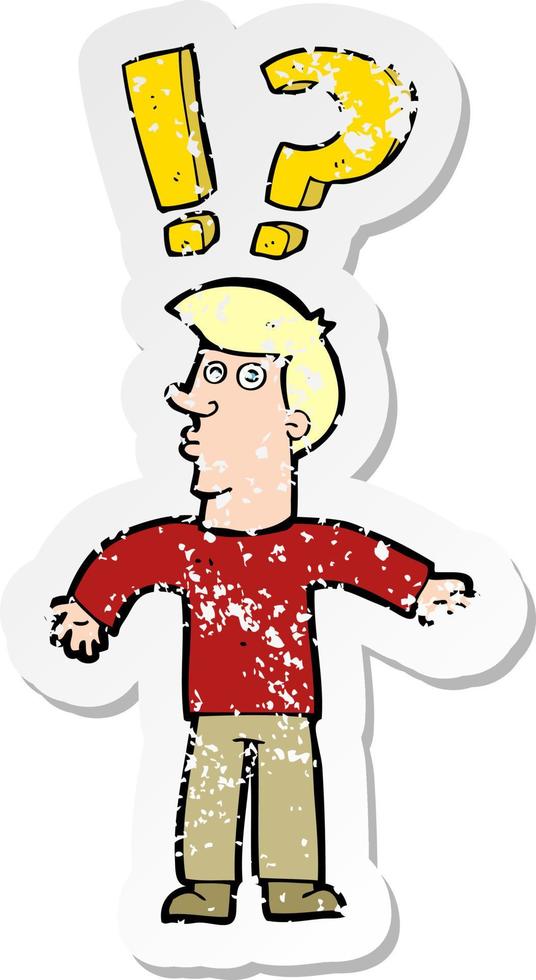 retro distressed sticker of a cartoon confused man vector
