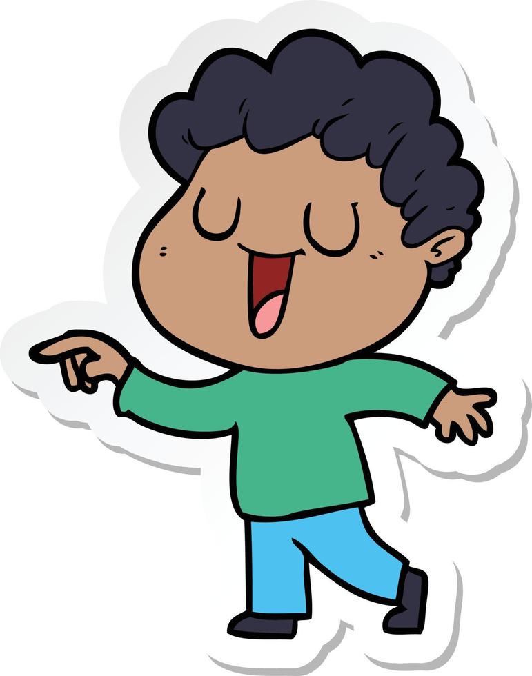 sticker of a laughing cartoon man pointing vector