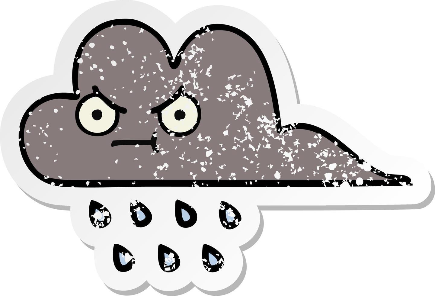 distressed sticker of a cute cartoon storm rain cloud vector