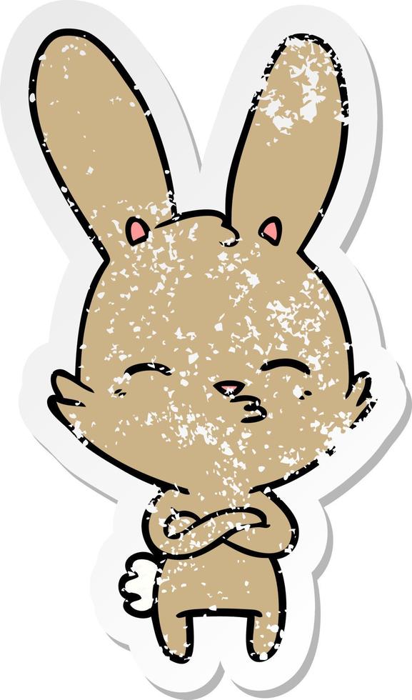 distressed sticker of a curious bunny cartoon vector
