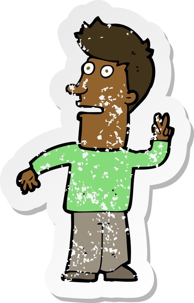 retro distressed sticker of a cartoon man making peace sign vector