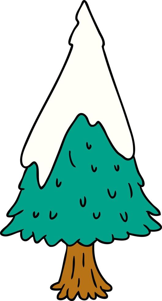 cartoon doodle single snow covered tree vector