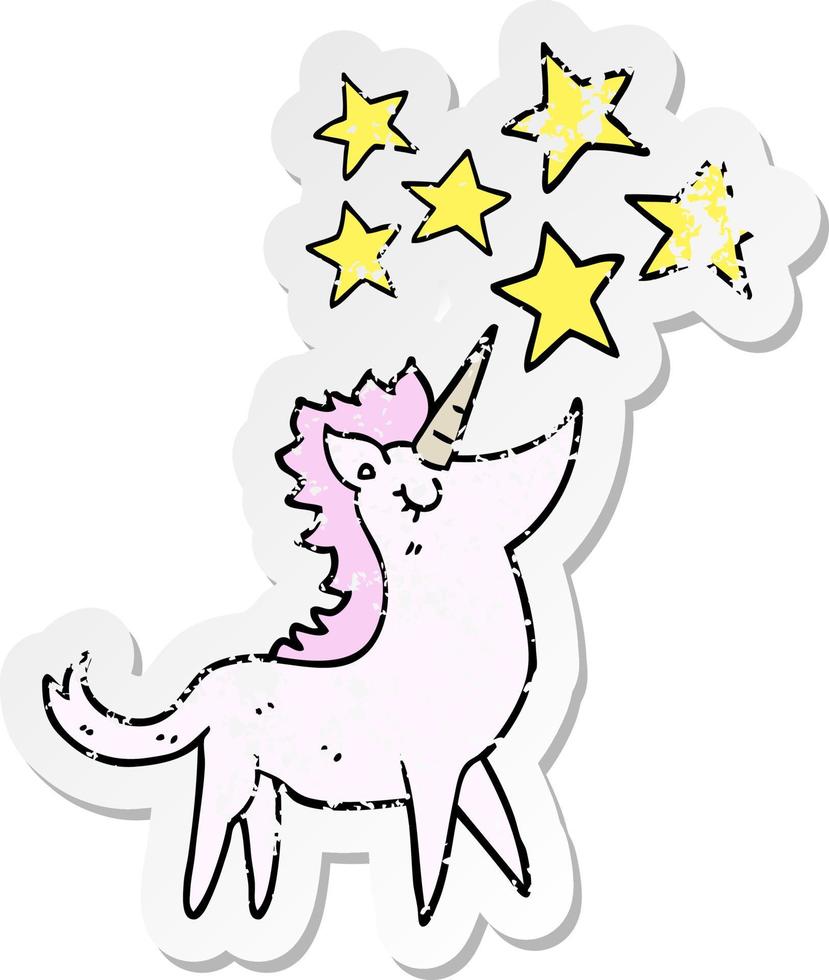 distressed sticker of a cartoon unicorn vector