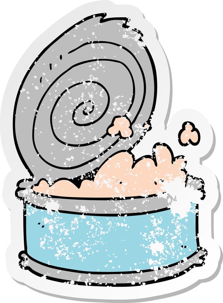 distressed sticker of a cartoon canned fish vector
