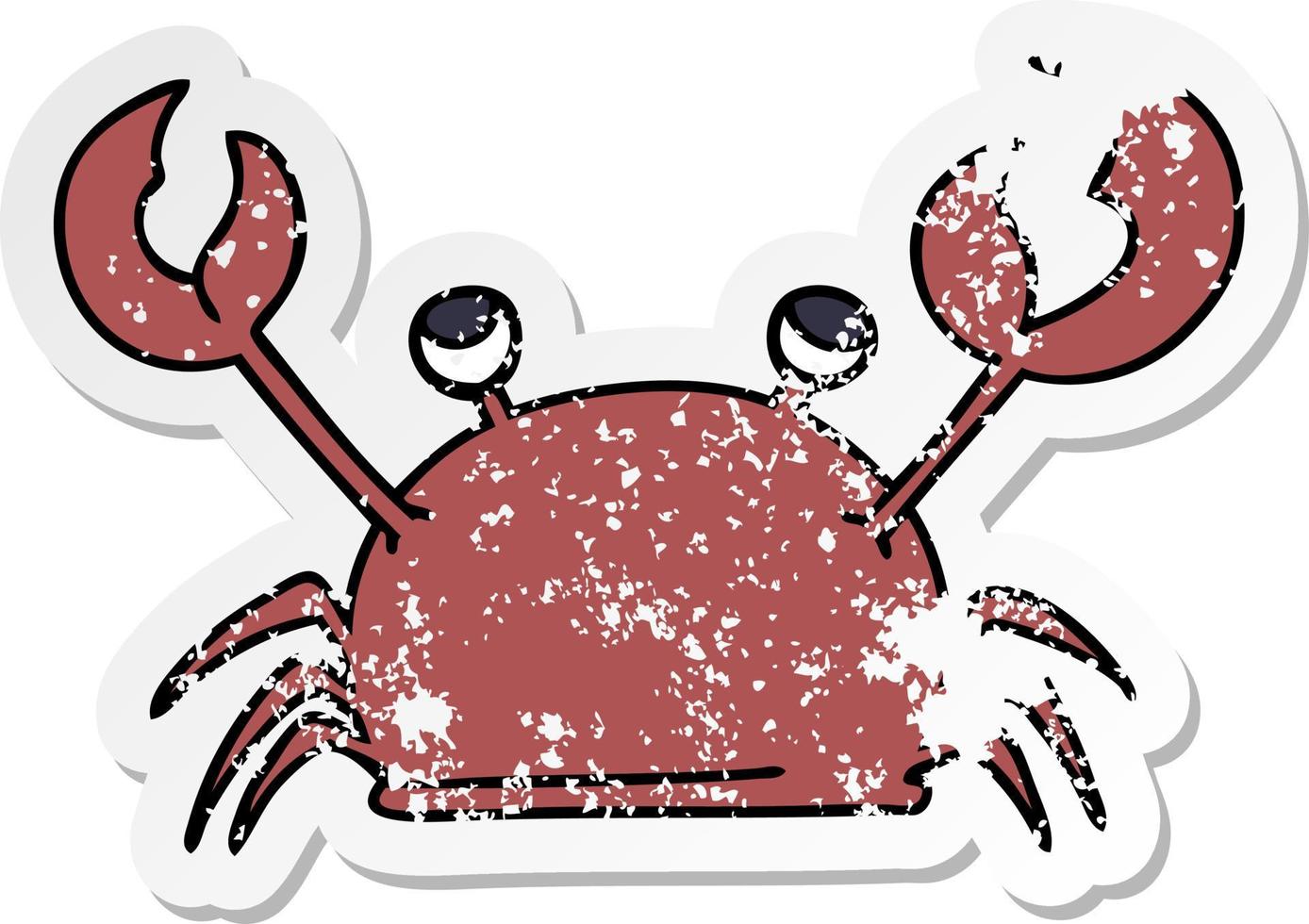 pegatina angustiada de un peculiar cangrejo feliz de dibujos animados dibujados a mano vector
