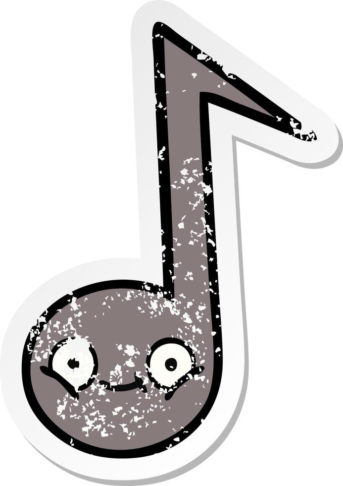 distressed sticker of a cute cartoon musical note vector