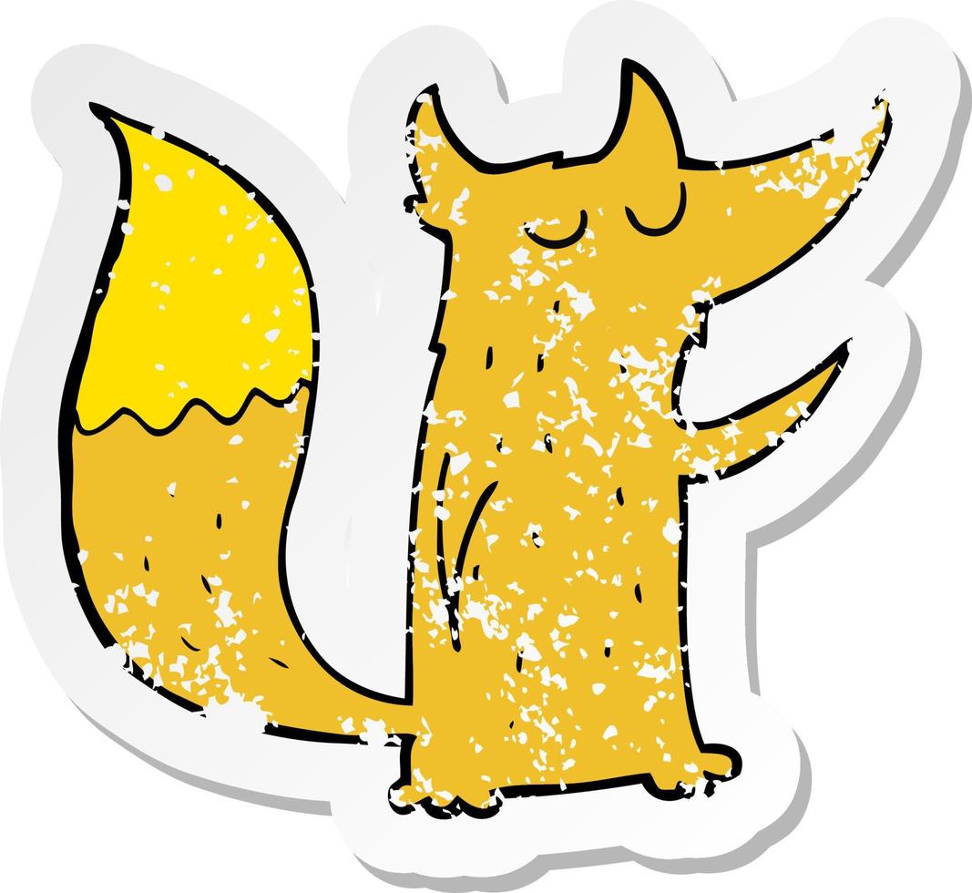retro distressed sticker of a cute cartoon fox vector