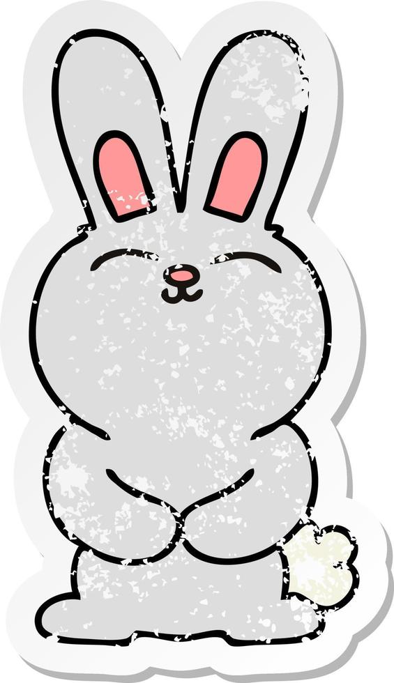 pegatina angustiada de un peculiar conejo de dibujos animados dibujado a mano vector