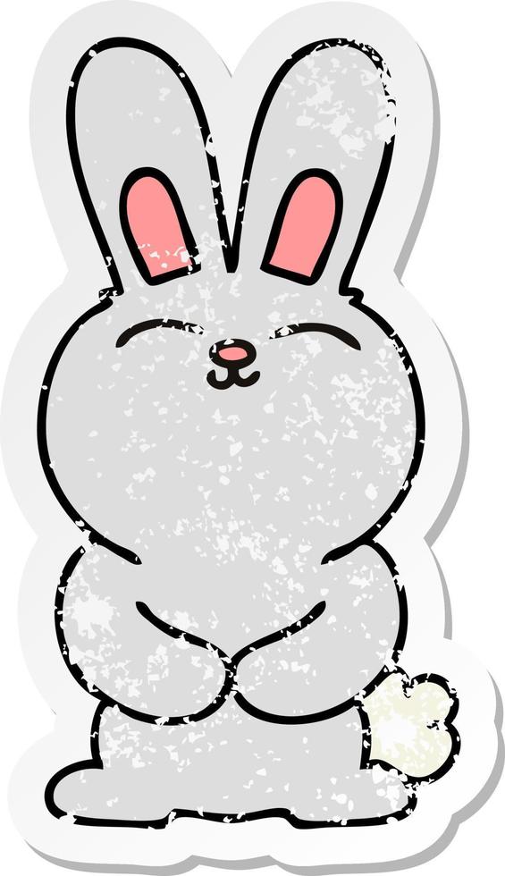 distressed sticker of a quirky hand drawn cartoon rabbit vector