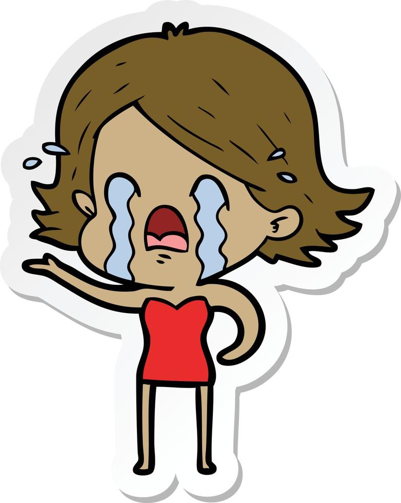 sticker of a cartoon woman crying vector