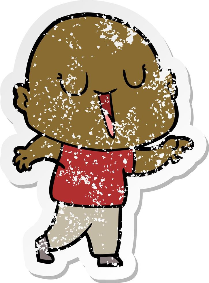 distressed sticker of a happy cartoon bald man vector