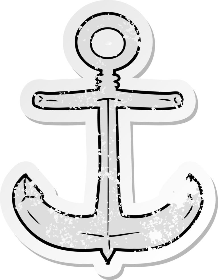 distressed sticker of a cartoon anchor vector