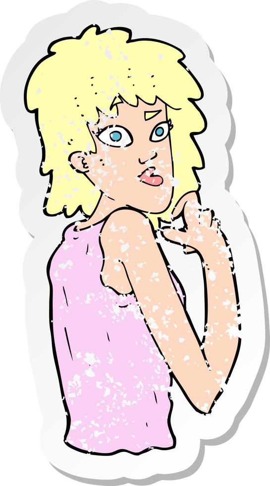 retro distressed sticker of a cartoon surprised woman vector