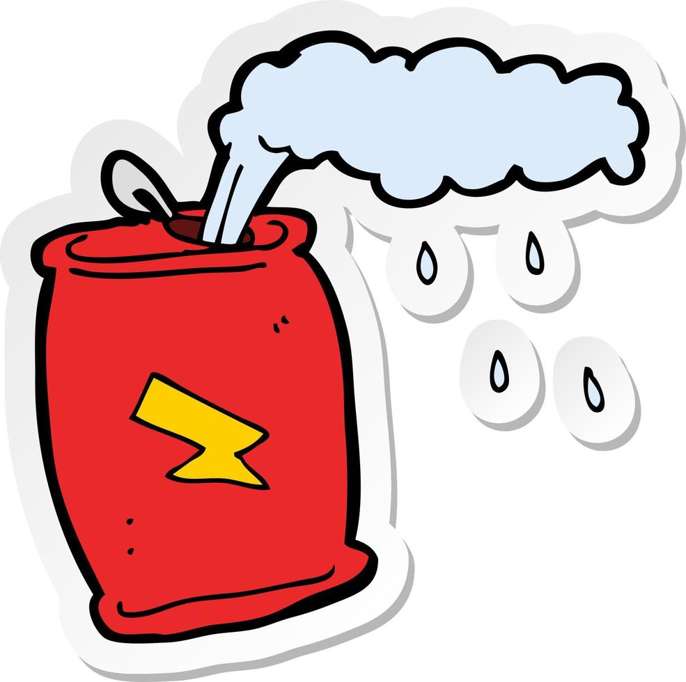 sticker of a cartoon fizzing soda can vector