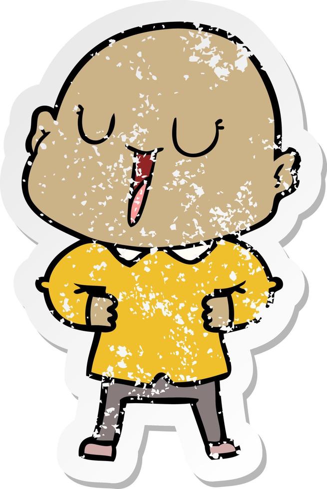 distressed sticker of a happy cartoon bald man vector