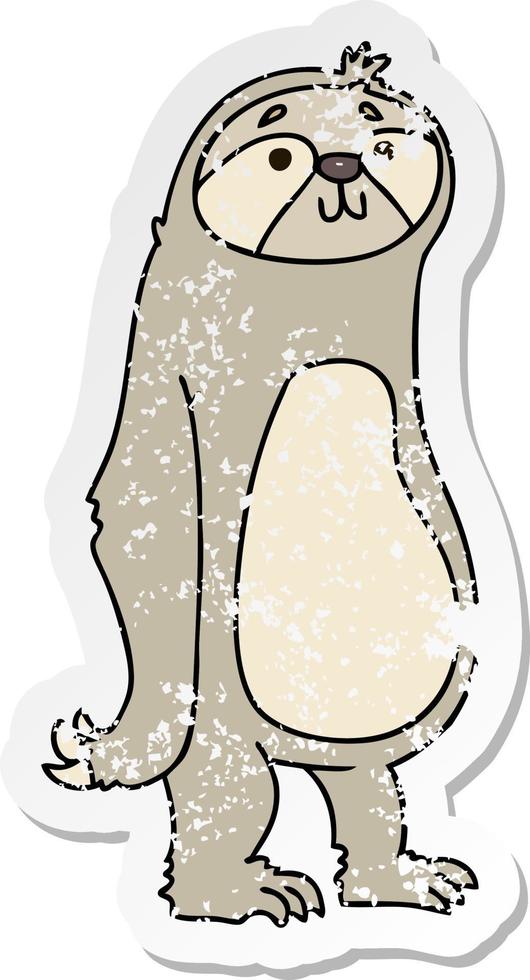 distressed sticker of a quirky hand drawn cartoon sloth vector