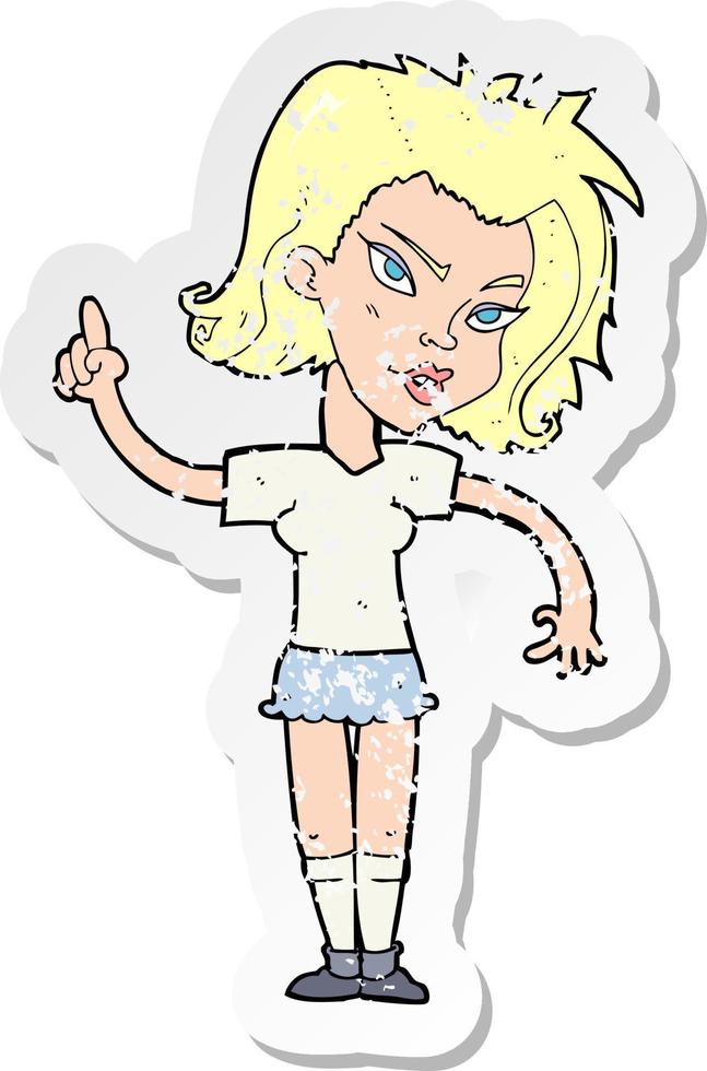 retro distressed sticker of a cartoon woman with idea vector