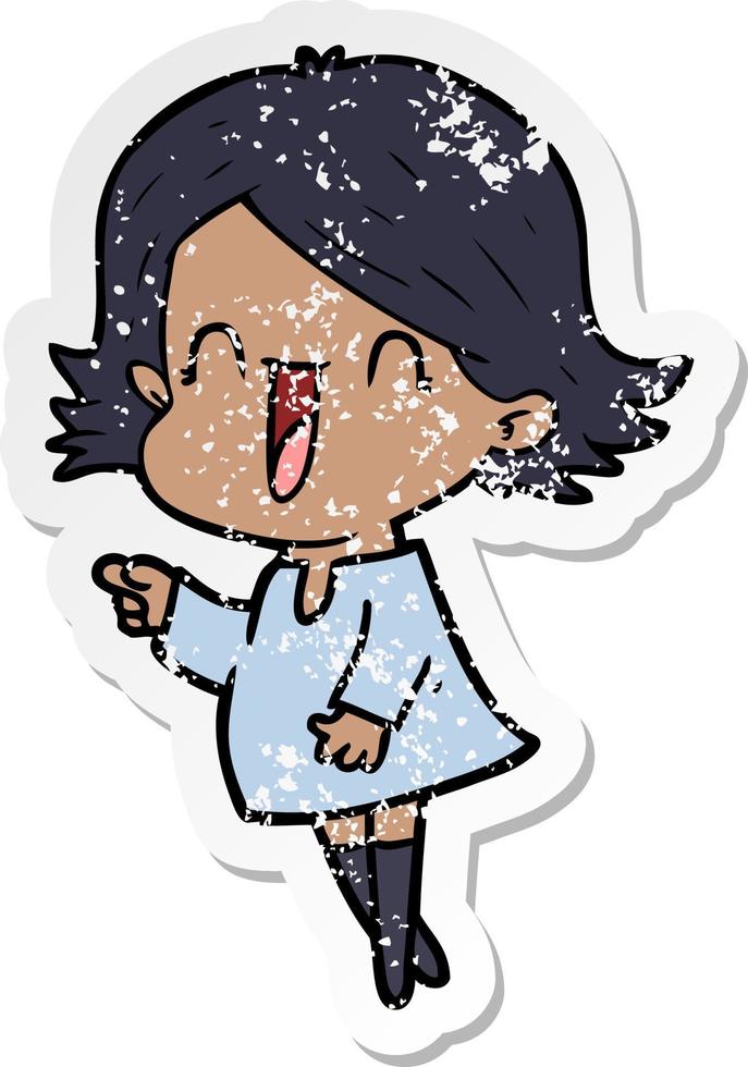distressed sticker of a cartoon happy woman vector