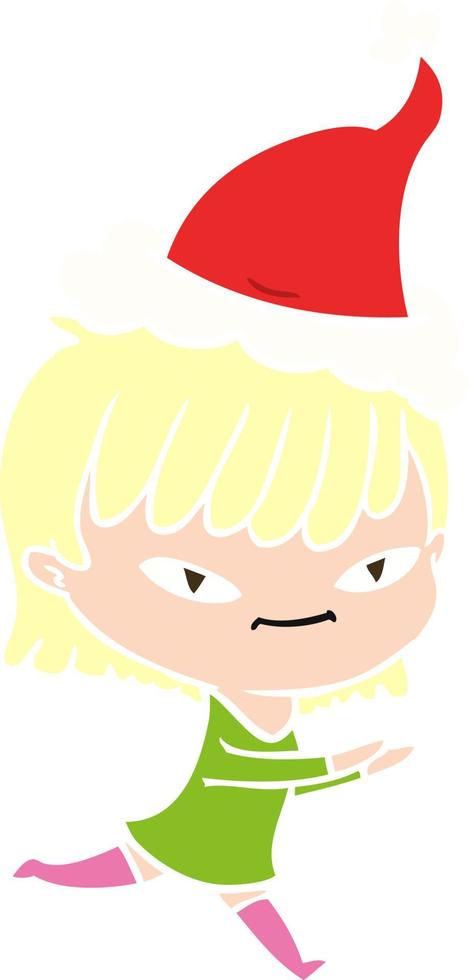 flat color illustration of a woman wearing santa hat vector