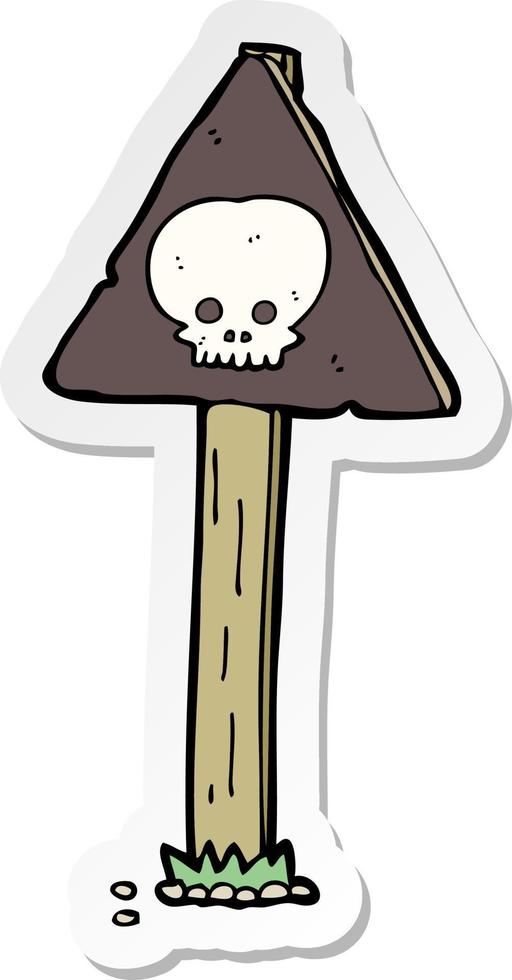sticker of a cartoon spooky skull signpost vector