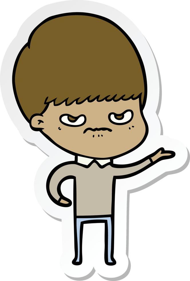 sticker of a cartoon angry boy vector