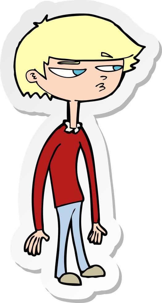 sticker of a cartoon suspicious boy vector