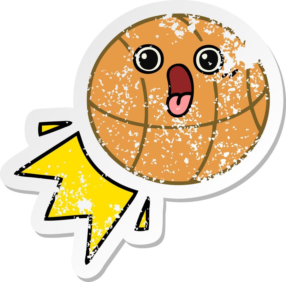 distressed sticker of a cute cartoon basketball vector