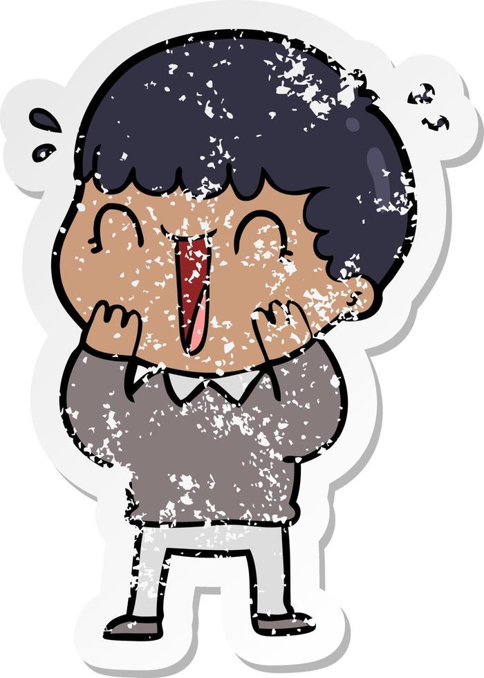 distressed sticker of a laughing cartoon man vector
