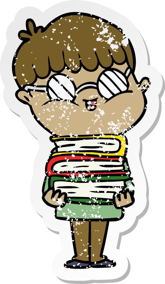 distressed sticker of a cartoon boy wearing spectacles vector