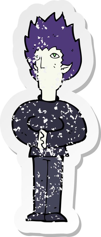 retro distressed sticker of a cartoon vampire man vector