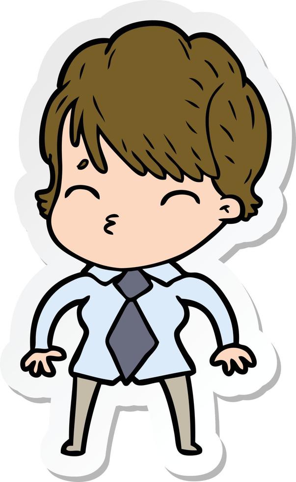 sticker of a cartoon woman thinking vector