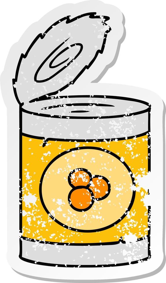 distressed sticker cartoon doodle of a can of peaches vector