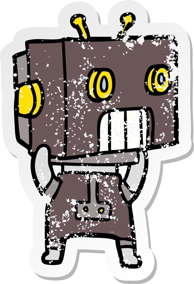 distressed sticker of a cartoon robot vector