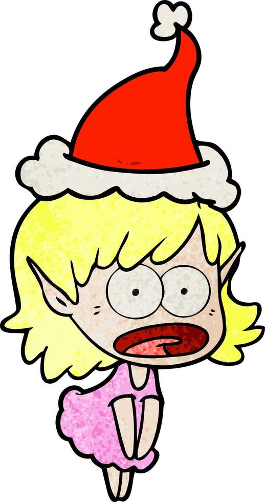 caricatura texturizada de una chica elfa sorprendida con sombrero de santa vector
