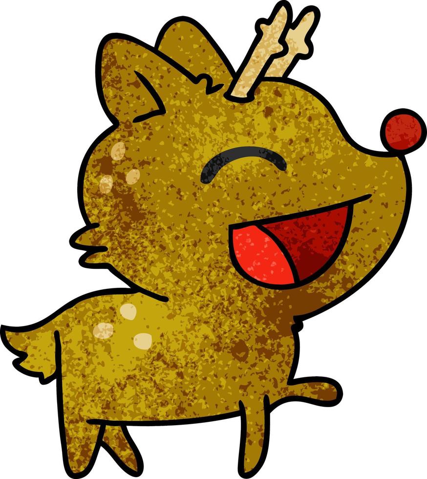 textured cartoon of cute red nosed reindeer vector