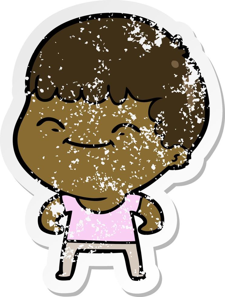 distressed sticker of a cartoon happy boy vector