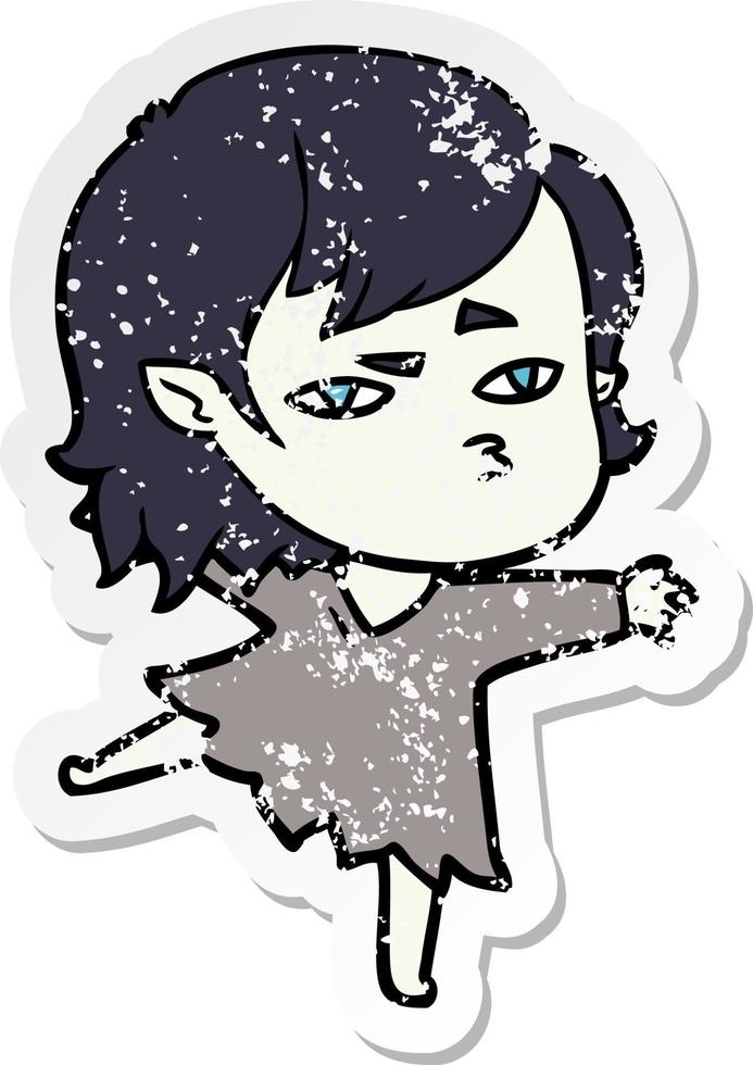 distressed sticker of a cartoon vampire girl vector