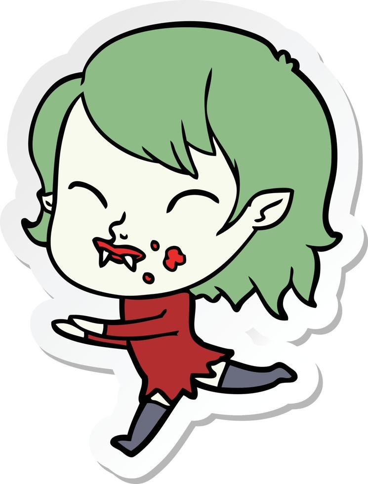 pegatina de una chica vampiro de dibujos animados con sangre en la mejilla vector