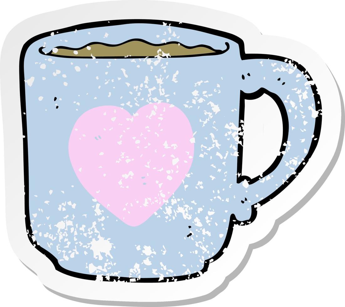 retro distressed sticker of a cartoon coffee mug vector